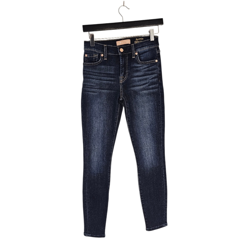 7 For All Mankind Blair The Ankle Mid Rise Skinny Dark Blue Jeans 25 Preowned